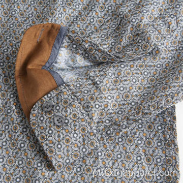 Camisa masculina de algodão de manga comprida estampada de cetim